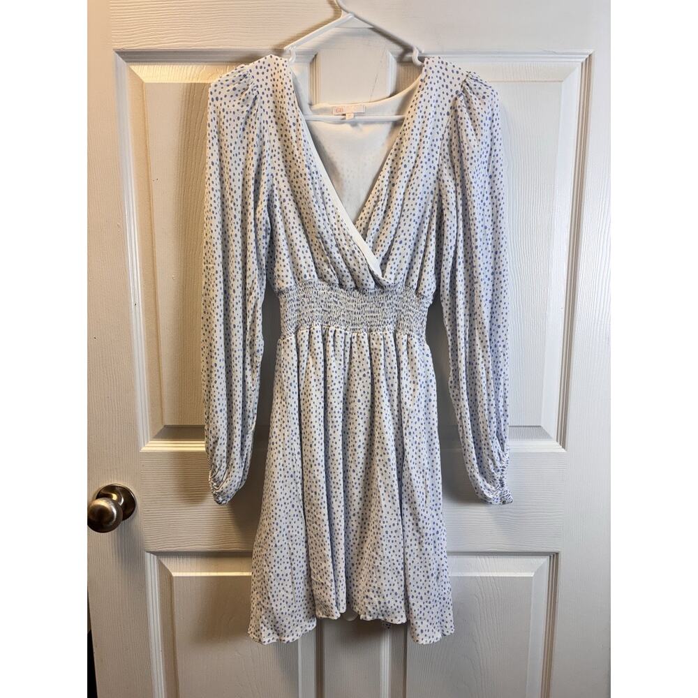 GB White Dress Blue Polka Dots M
